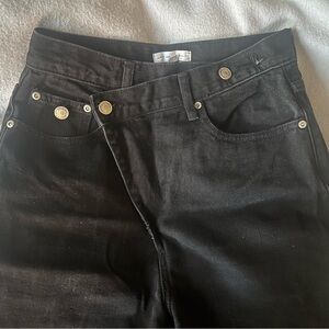 GREY LAB High-Rise Black Denim Jeans with Stylish Button Closure